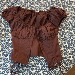 House of CB Chocolate Brown Ruffled Blouse